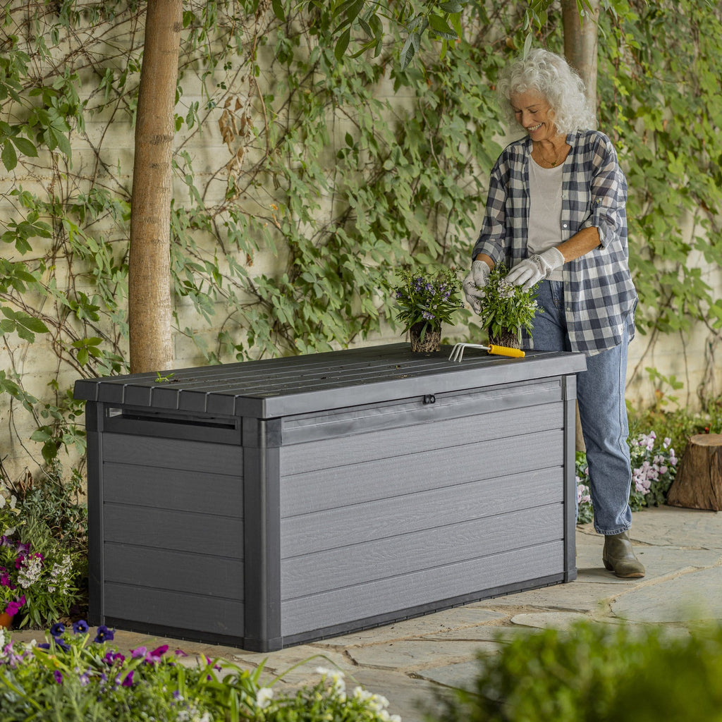 Keter Cortina 150 Gallon Large Resin Deck Box for Patio Outdoor Storage