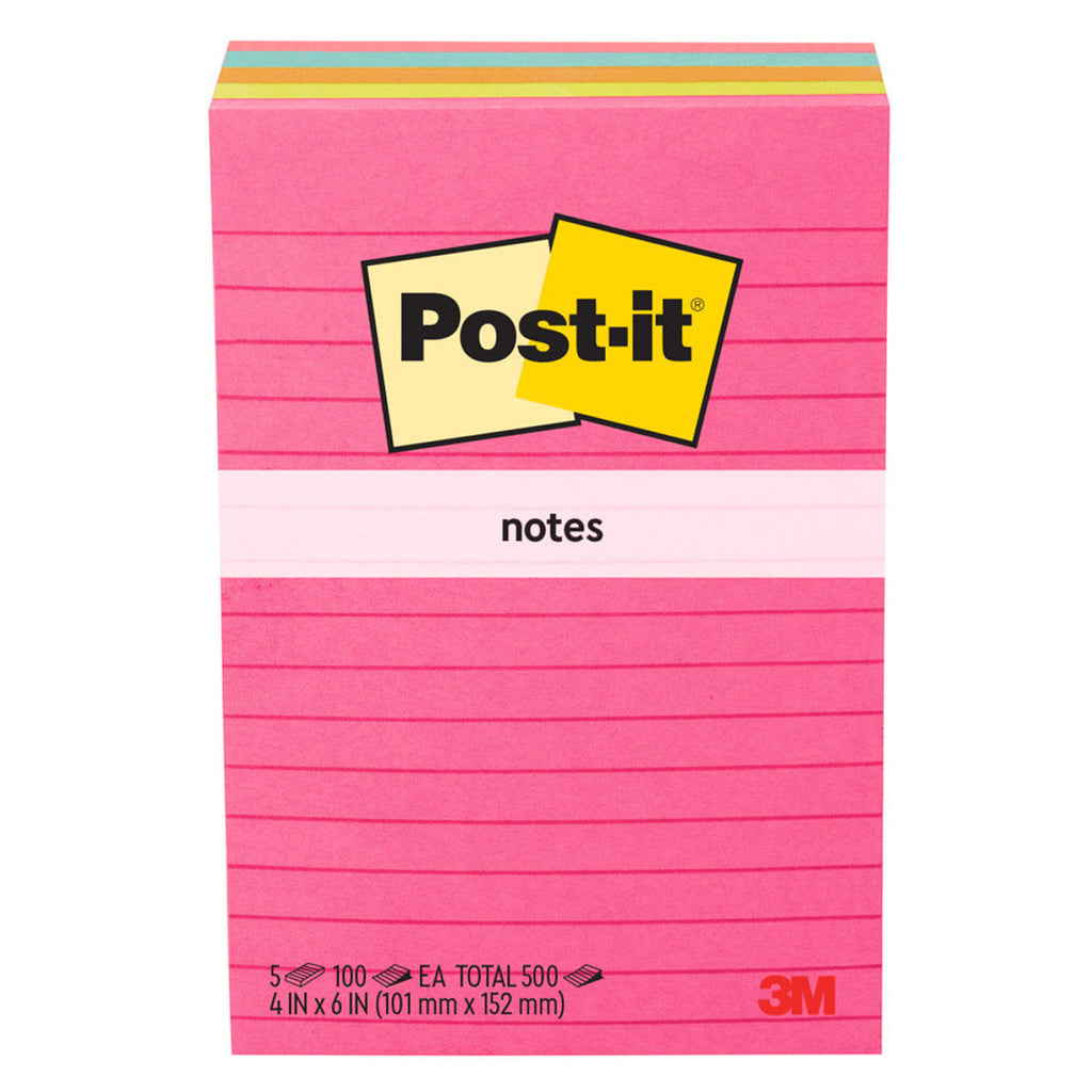 Post-it Ruled Notes, Assorted Pastel Colors, 4" x 6" - 100 Sheets, 5 Pads Image