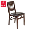 Stakmore Wood Folding Chair with Bonded Leather Seat, Espresso, 2-pack Image