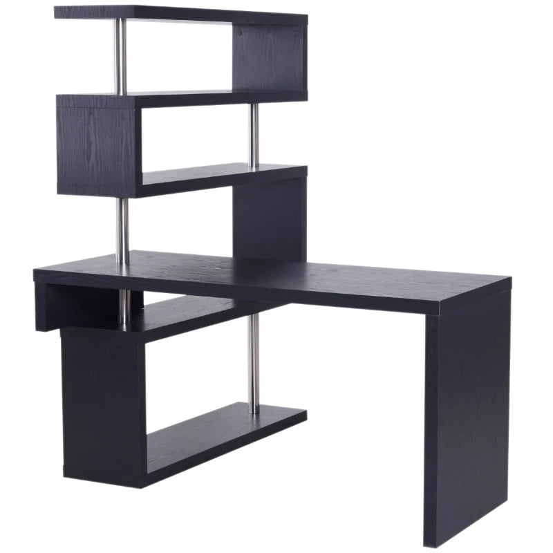 HOMCOM 94" 5 Tier L-Shaped Computer Desk Rotating Writing Table Corner Desk with Display Shelves and Stainless Steel Frame, Black