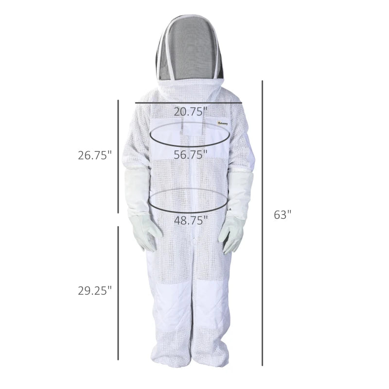 Outsunny Beekeeping Suit, Cotton Beekeeper Outfit Jacket with Gloves and Veil Hood for Men and Women, XXXL, Cream White