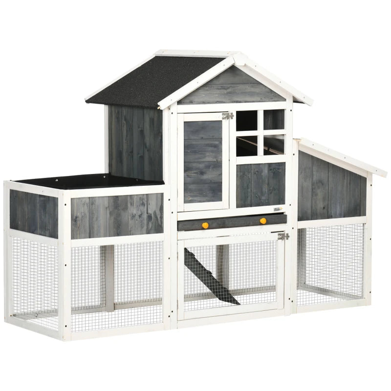 PawHut 63" Wooden Chicken Coop with Garden Bed, Nesintg Box, Climate-Safe Paint, Small Chicken Coop Chicken House Outdoor Hen House with Slide-Out Tray, Storm Gray