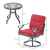Outsunny 3 Pieces Outdoor Bistro Set, 2 Swivel Rocker Chairs and 1 Round Tempered Glass Table with Cushion, Red