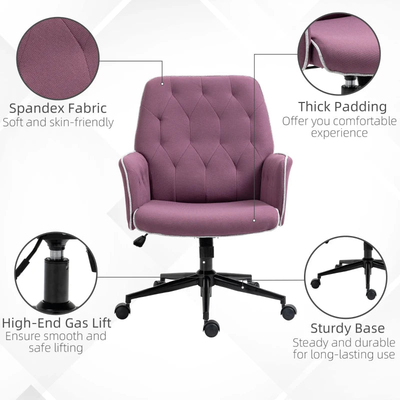 Vinsetto Modern Mid-Back Tufted Linen Fabric Home Office Task Chair with Arms  Swivel Adjustable - Purple