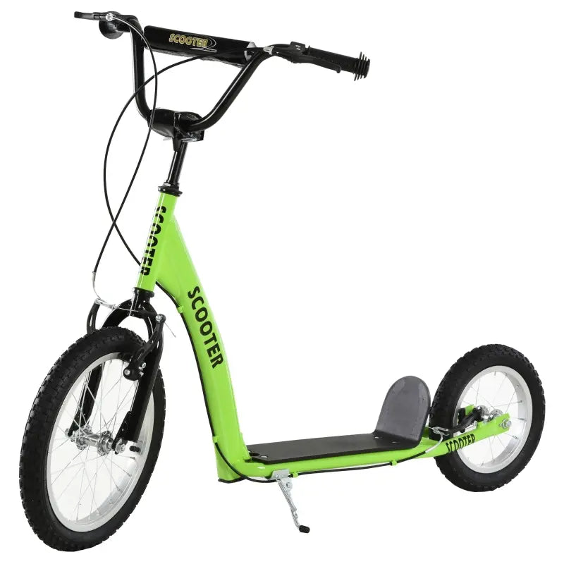 ShopEZ USA Youth Scooter Kick Scooter for Kids 5+ with Adjustable Handlebar 16" Front and 12" Rear Dual Brakes Inflatable Wheels, Green