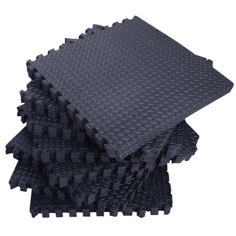 Soozier 24" x 24" 54 Piece 216 sq ft Interlocking Protective Exercise Floor Tiles - Black Diamond Plate