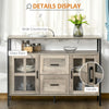 HOMCOM Industrial Sideboard Buffet Cabinet, Kitchen Cabinet, Coffee Bar Cabinet with Adjustable Shelves, Glass Doors, and 2 Drawers for Living Room, Gray