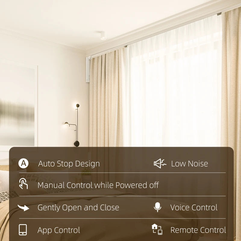 HOMCOM Automatic Smart Curtains System with Alexa, WiFi App, 180", White