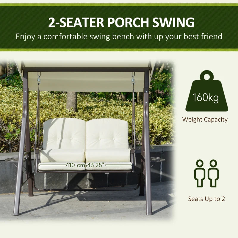 Outsunny 3-Seat Patio Swing Chair, Outdoor Canopy Swing Glider with Cushion, Adjustable Shade, and Slatted Design, for Porch