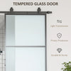 HOMCOM 36 x 84 in Sliding Door with 6FT Hardware Kit and Handle, Industrial Frosted Tempered Glass Door with Carbon Steel, Easy Installation