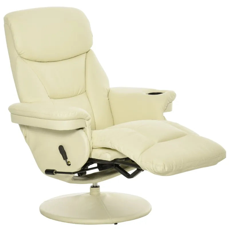 HOMCOM Manual Recliner, Swivel Lounge Armchair with Side Pocket, Footrest and Cup Holder, Cream White