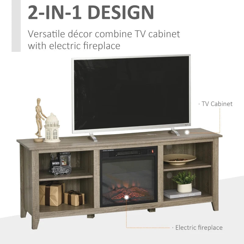 HOMCOM Electric Fireplace and 2 in 1 Wood TV Stand with 4 Cable Management, LED Flame, Fits for 65'' TV - Brown