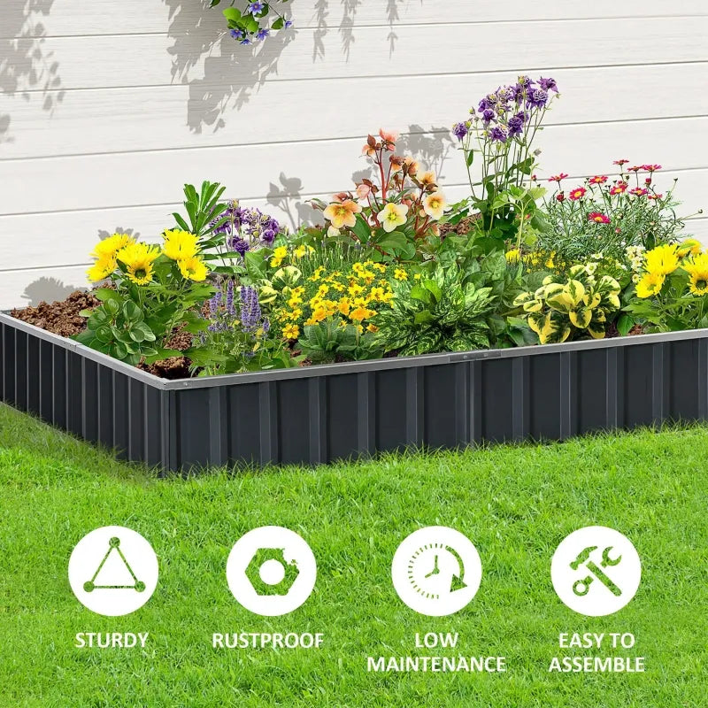 Outsunny Metal Raised Garden Bed No Bottom DIY Large Steel Planter Box w/ Gloves-2