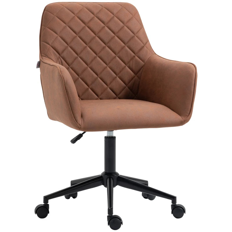 Vinsetto Mid Back Modern Home Office Chair Swivel Computer Desk Chair with Adjustable Height, Microfiber Cloth, Diamond Line Design, and Padded Armrests, Brown