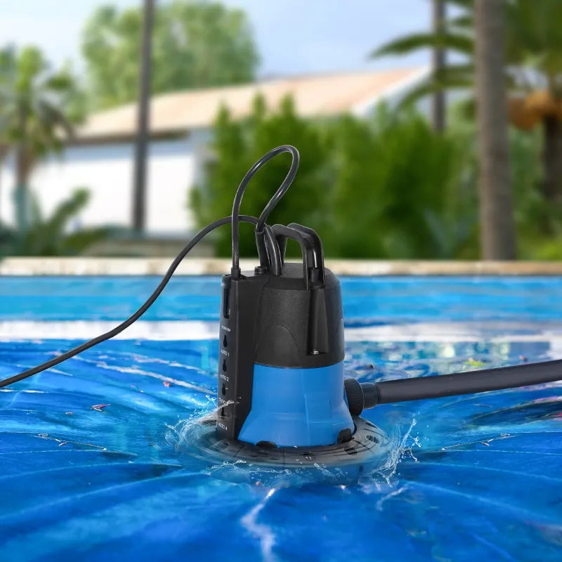Outsunny Pool Cover Pump, 1/4 HP Sump Pump with 32.8ft Power Cord for Swimming Pool Spa Hot Tub Pond Basement Yard Flood, 1050 GPH Max Flow