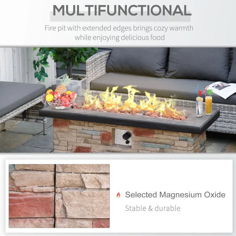 Outsunny 56 Inch Outdoor Propane Gas Fire Pit Table, 50,000 BTU Auto-Ignition Rectangular Gas Firepit with Lava Rocks and Rain Cover, CSA Certification, Brown