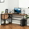 HOMCOM L-Shaped Home Office Desk with Bottom Tower Shelf, 3 Cube Shelves, Computer Writing Desk with Metal Frame, Walnut Brown