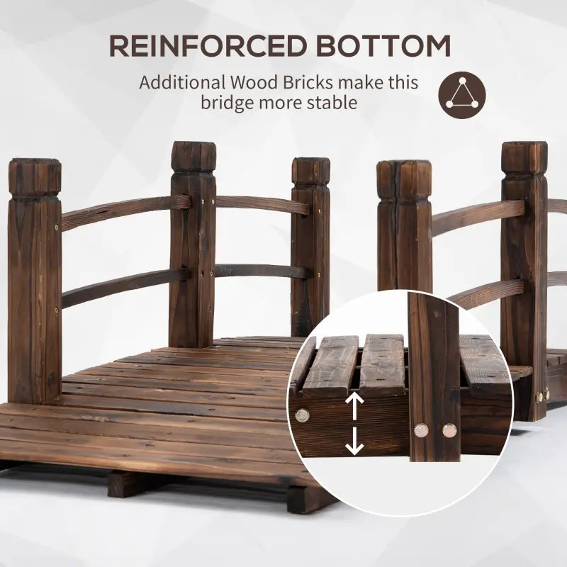 Outsunny 5 ft Wooden Garden Bridge Arc Stained Finish Footbridge with Railings for your Backyard, Stained Wood