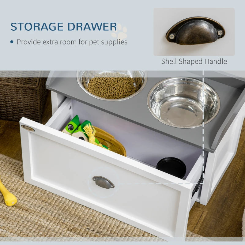 PawHut Pet Feeder Station, Dog and Cat Food Storage Cabinet, White Station