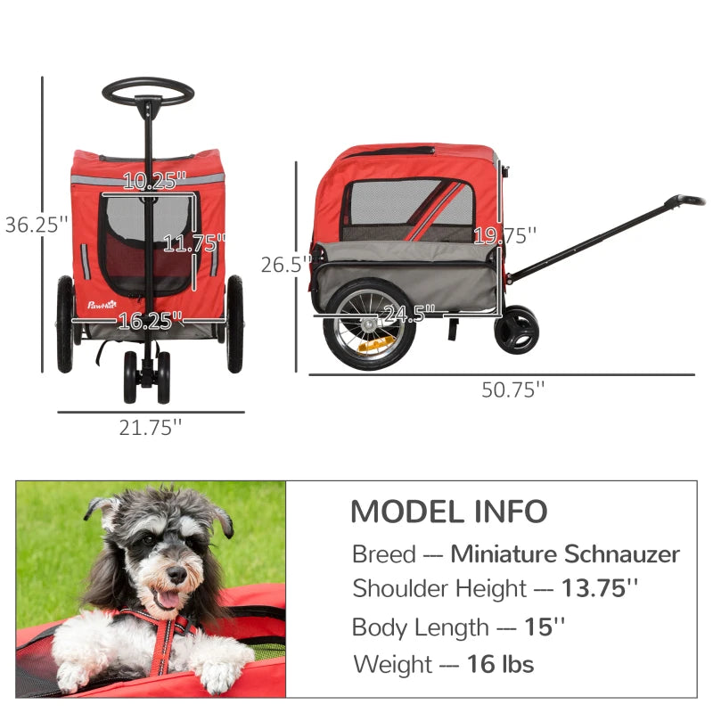 PawHut One-Click Foldable Doggy Stroller for Medium Large Dogs, Pet Stroller with Storage, Smooth Ride with Shock Absorption, Mesh Window, Safety Leash, Big Dog Walking Stroller, Red