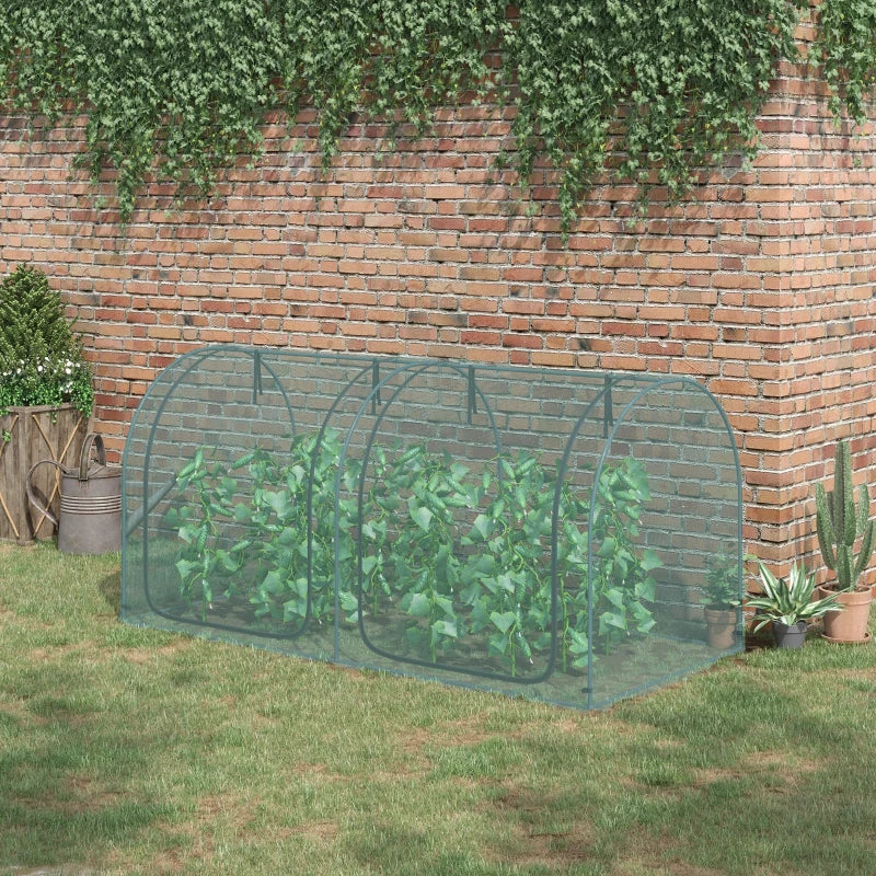 Outsunny 8' x 4' Crop Cage, Plant Protection Tent with Two Zippered Doors, Storage Bag and 4 Ground Stakes, for Garden, Yard, Lawn, Green