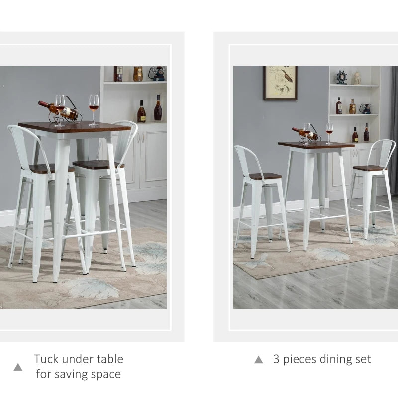HOMCOM 3-Piece Dining Table and Chairs Set with Footrest, White