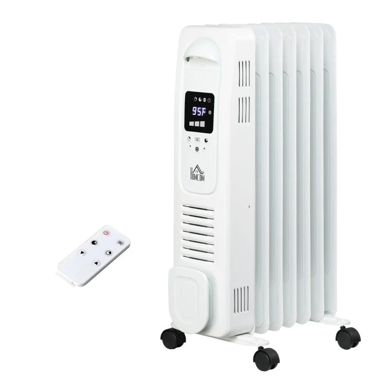 HOMCOM Electric Space Heater, Freestanding 161 Sq. Ft. Heater with 3 Modes, Timer, and Remote, 1500 W, White