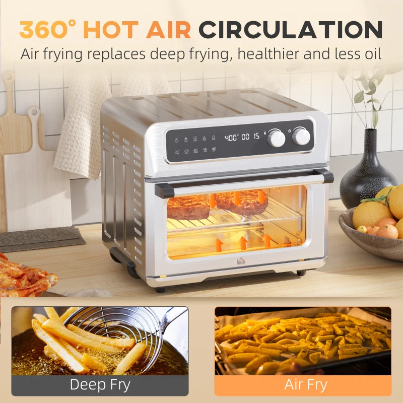 HOMCOM Air Fryer Toaster Oven, 21QT 7-In-1 Convection Oven Countertop, Warm, Broil, Toast, Bake and Air Fry, 4 Accessories Included, 1800W, Stainless Steel Finish