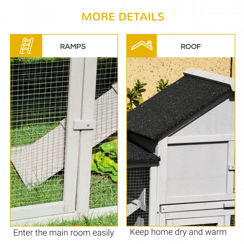 PawHut Large Rabbit Hutch Outdoor Materials Safer for Pets & Climate-Friendly, Big Rabbit Cage, Weatherproof Wood Rabbit Hutch, Grey