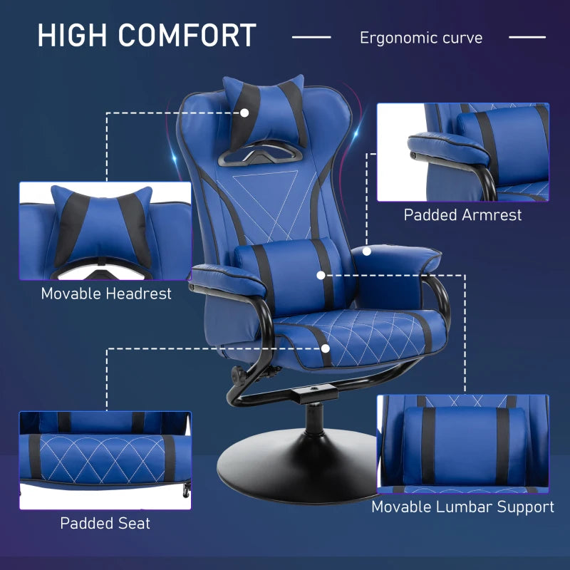 Vinsetto High Back Video Gaming Recliner with Ottoman, Racing Style PC Computer Office Chair, Swivel with Headrest & Lumbar Support, Adjustable Height, Blue/Black