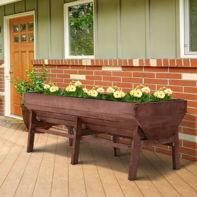 Outsunny Raised Garden Bed Wood Elevated Garden Plant Bed w/ Growing Space & Great Breathability, Brown