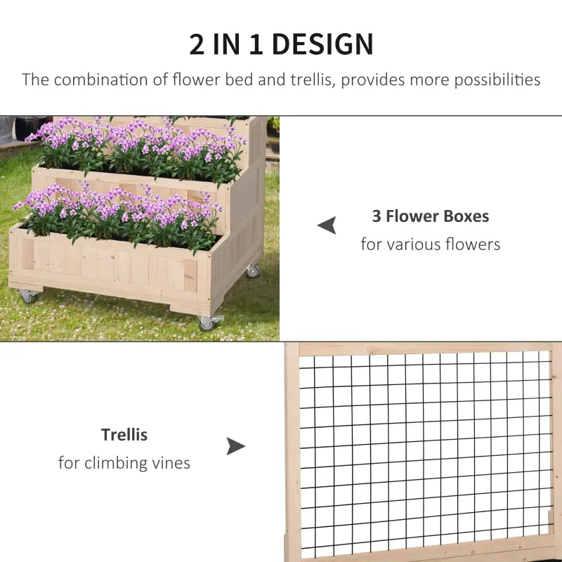 Outsunny 47'' Wooden Raised Garden Bed with Trellis, Coutryside Style Elevated Planter Box Stand with Open Storage Shelf, Spacious Planting Area for Vegetables, Herbs, Flowers