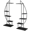 Outsunny 5 Tier Metal Plant Stand with Hangers, Half Moon Shape Flower Pot Display Shelf for Living Room Patio Garden Balcony Decor, 2 Pack, Gray