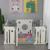 Qaba 14-Piece Children Baby Playpen Kids Activity Center Fence Enclosure with Easy Safety Gate & Built-In Fun Toys - Grey