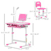 Qaba Kids Table and Chair Set, Activity Desk with USB Lamp, Storage Drawer for Study, Activities, Arts, or Crafts, Pink and White