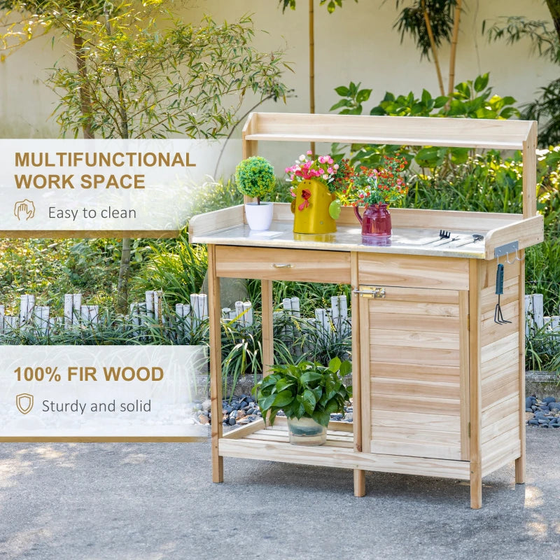 Outsunny Garden Potting Bench Table with Hidden Storage Box, Wood Outdoor Work Station with Open Top and Lower Shelf