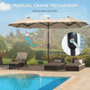 Outsunny Double-sided Patio Umbrella 9.5' Large Outdoor Market Umbrella with Push Button Tilt and Crank, 3 Air Vents and 12 Ribs, for Garden, Deck, Pool, Brown