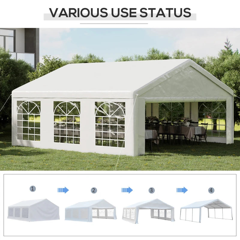 Outsunny 13' x 26' Heavy-duty Outdoor Carport Party Event Tent, Patio Gazebo Canopy Pavilion with 4 Sidewalls, 8 Windows, White