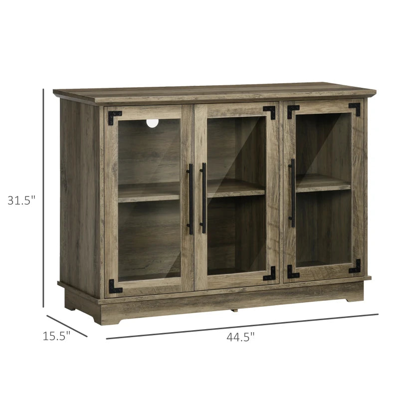 HOMCOM Farmhouse Sideboard, Buffet Cabinet with 4 Glass Doors, Credenza, Distressed Grey