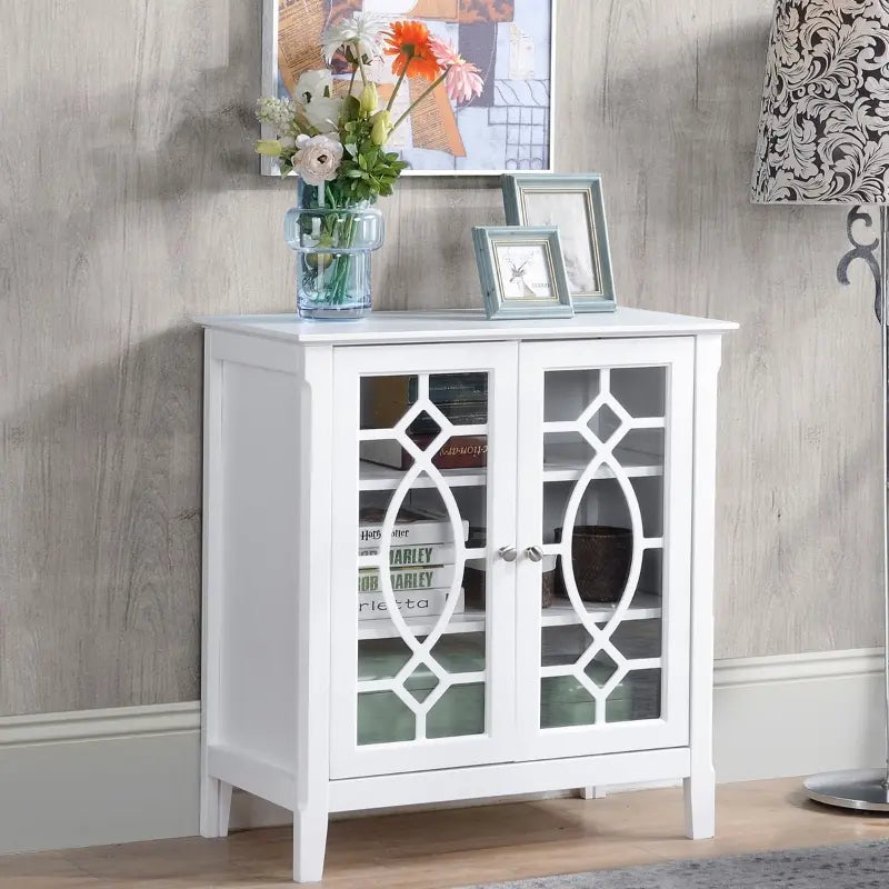 HOMCOM Sideboard Display Cabinet with Double Framed Glass Doors, 2 Adjustable Shelves, and Elevated Base, White