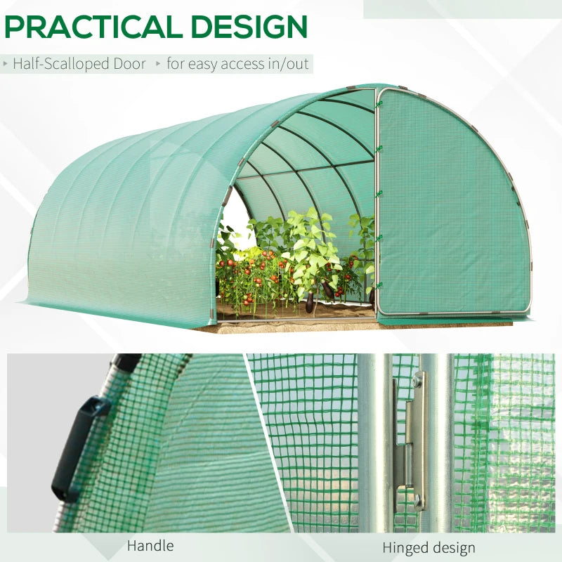Outsunny 12' x 10' x 7' Walk-in Outdoor Tunnel Greenhouse, PE Cover, Steel Frame, Roll-Up Zipper Door & 6 Windows for Flowers, Vegetables, Tropical Plants, White