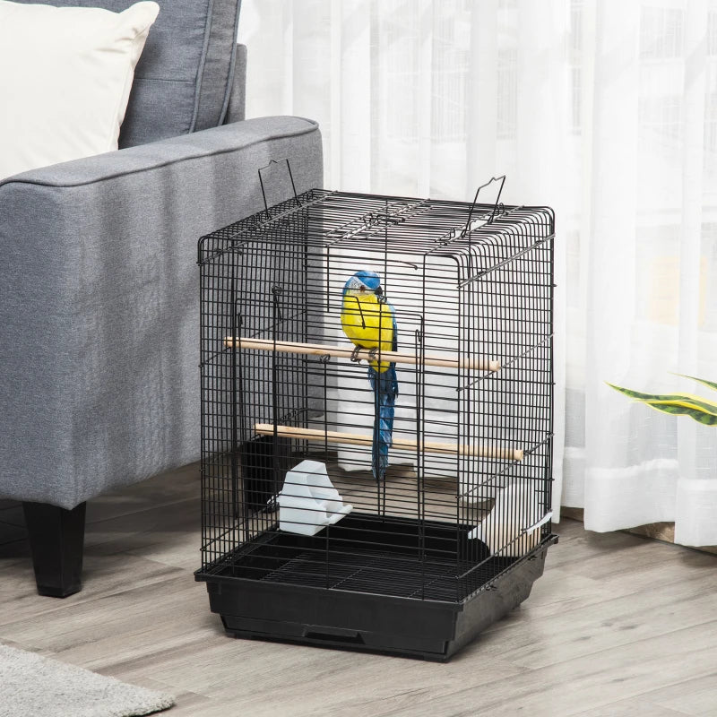 PawHut 23" Bird Cage Flight Parrot House Cockatiels Playpen with Open Play Top and Feeding Bowl Perch Pet Furniture Black