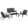 Outsunny 4 Piece Patio Furniture Set, Outdoor Conversation Set with Armchairs, Loveseat, Coffee Table and Cushions for Backyard, Poolside, Lawn and Garden, Black