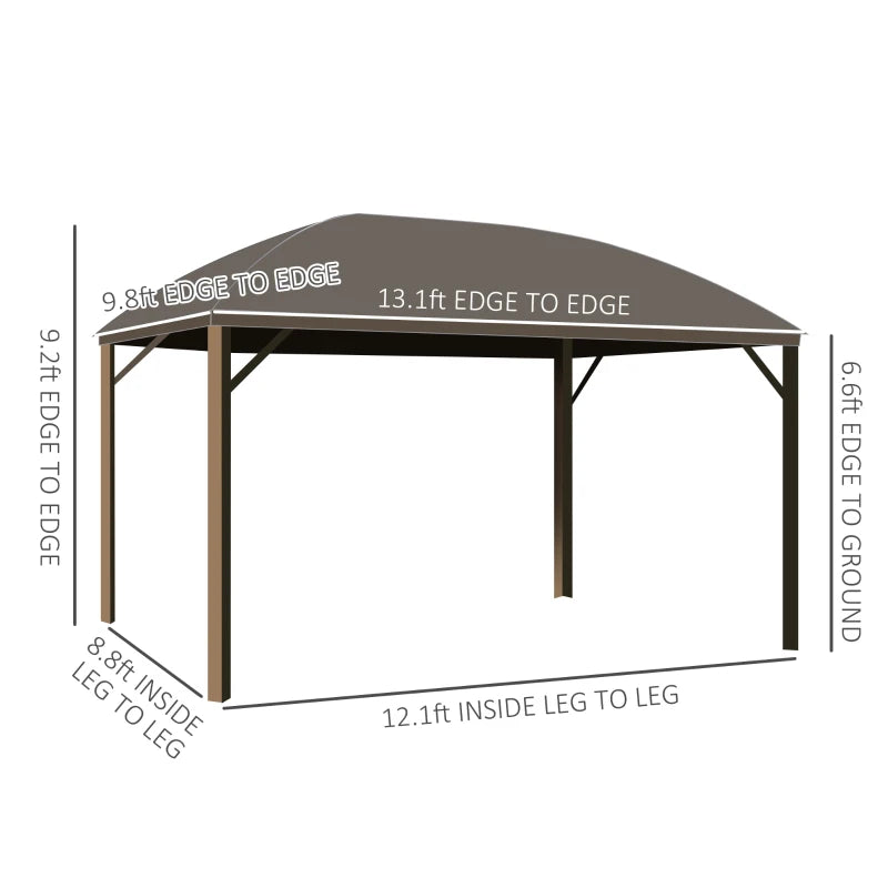 Outsunny 10' x 12' Hardtop Gazebo with Curtains and Netting, Permanent Pavilion Metal Roof Gazebo Canopy with Aluminum Frame and Top Hook, for Garden, Patio, Deck, Backyard, Brown