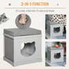 PawHut Wooden Cat Bed Cube House with Soft Padded Cushions, 2 Exterior Scratching Boards, & Interior Space, Grey