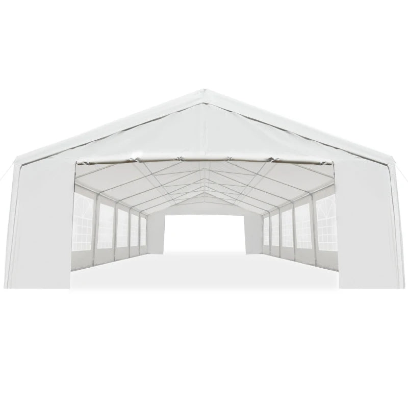 Outsunny 13' x 26' Heavy-duty Outdoor Carport Party Event Tent, Patio Gazebo Canopy Pavilion with 4 Sidewalls, 8 Windows, White