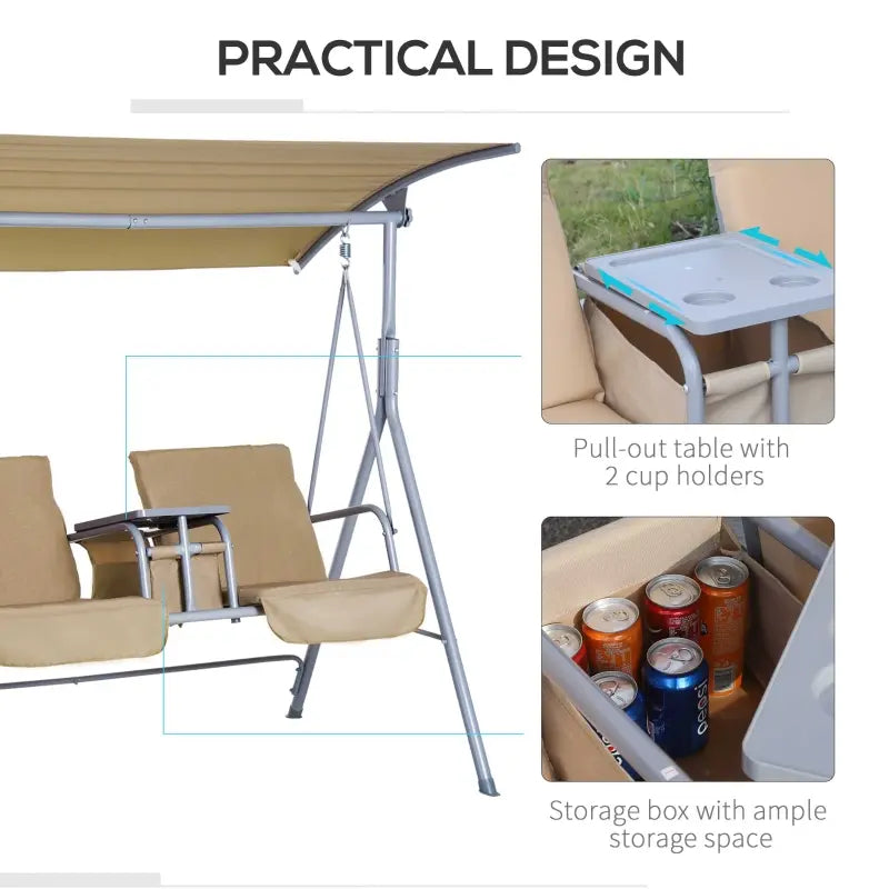 Outsunny 3-Seater Porch Swing Chair Outdoor Patio Bench for Deck with Adjustable Canopy, Padded Sling Fabric Seat