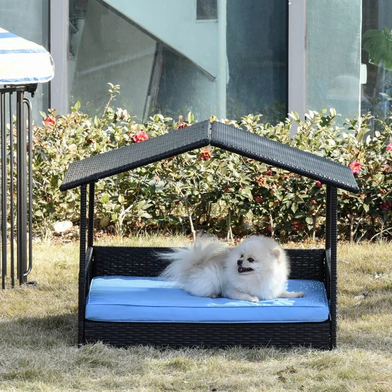 PawHut Wicker Pet House Dog Bed for Indoor/Outdoor Rattan Furniture with Cushion