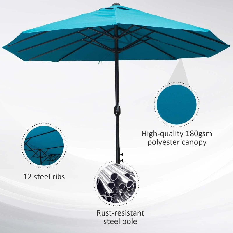 Outsunny Patio Umbrella 15' Steel Rectangular Outdoor Double Sided Market with base, UV Sun Protection & Easy Crank for Deck Pool Patio Dark Gray