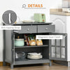 HOMCOM Sideboard Buffet Cabinet, Accent Kitchen Cabinet with Glass Doors, Adjustable Shelf and 2 Drawers for Kitchen, Gray